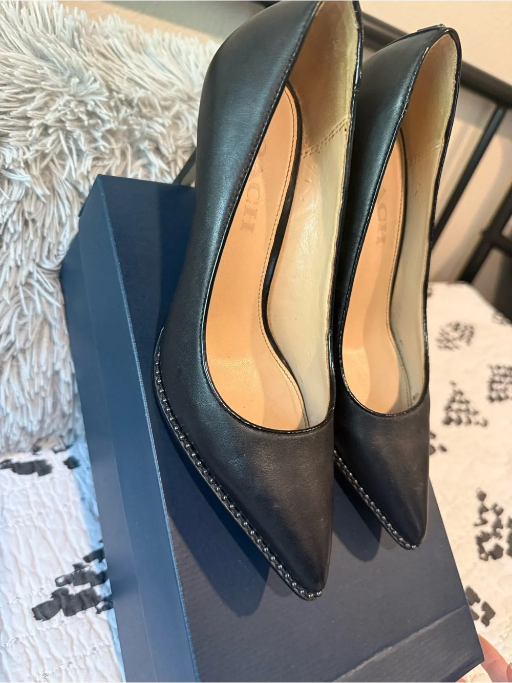 Coach Black Pointed-Toe Leather Pumps